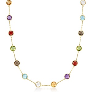image:imageRossSimons 1380 ct tw BezelSet MultiGemstone Station Necklace in 14kt Yellow GoldAmethyst