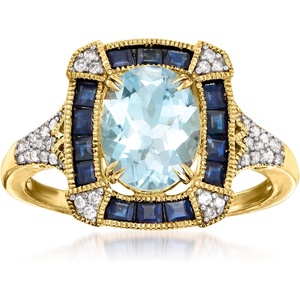 image:imageRossSimons 150 Carat Aquamarine and 70 ct tw Sapphire Ring With 12 ct tw Diamonds in 14kt Yellow GoldAquamarine