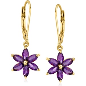 image:imageRossSimons 160 ct tw Amethyst Flower Drop Earrings in 18kt Gold Over Sterling
