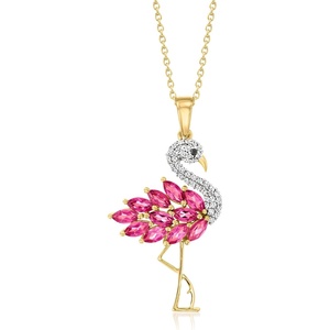 image:imageRossSimons 160 ct tw Pink Topaz and 30 ct tw White Zircon Flamingo Pendant Necklace With Single Black Spinel in 18kt Gold Over Sterling 18 inches