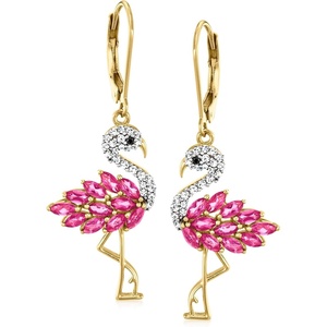 image:imageRossSimons 160 ct tw Pink Topaz and 40 ct tw White Zircon Flamingo Drop Earrings With Black Spinel Accents in 18kt Gold Over Sterling