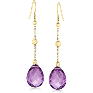 image:imageRossSimons 1600 ct tw Amethyst Drop Earrings With Bead Stations in 14kt Yellow Gold