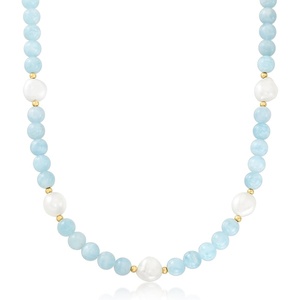 image:imageRossSimons 19000 ct tw Aquamarine Bead and 1112mm Cultured Baroque Pearl Necklace With 14kt Yellow Gold18 Inches