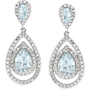image:imageRossSimons 260 ct tw Aquamarine and 140 ct tw White Topaz PearShaped Drop Earrings in Sterling Silver