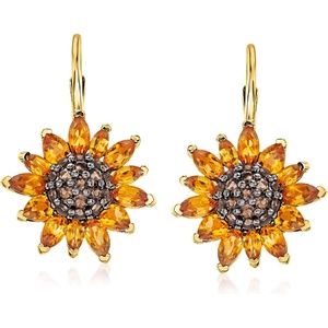 image:imageRossSimons 350 ct tw Citrine and 80 ct tw Smoky Quartz Sunflower Drop Earrings in 18kt Gold Over Sterling