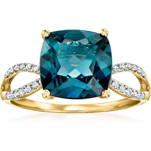 image:imageRossSimons 490 Carat London Blue Topaz and 11 ct tw Diamond Ring in 14kt Yellow GoldTopaz
