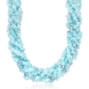image:imageRossSimons 56mm Blue Cultured Pearl and 88000 ct tw Aquamarine Bead Torsade Necklace With Sterling Silver 18 inches