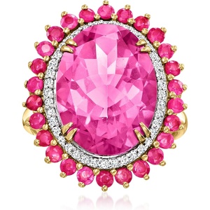image:imageRossSimons 825 Carat Pink Topaz and 90 ct tw Ruby Ring With 19 ct tw Diamonds in 14kt Yellow GoldRuby