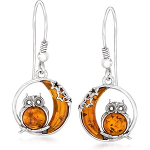 image:imageRossSimons Amber Owl and Crescent Moon Drop Earrings in Sterling Silver
