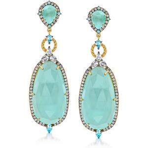 image:imageRossSimons Aqua Chalcedony and 260 ct tw Blue and White Topaz Drop Earrings in 18kt Gold Over Sterling