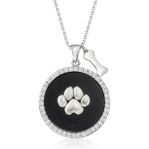 image:imageRossSimons Black Onyx and 71 ct tw White Topaz Paw Print Pendant Necklace in Sterling SilverOnyx