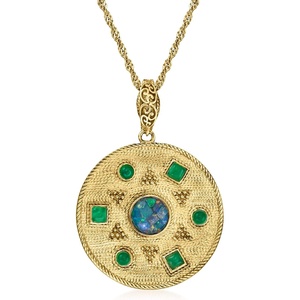 image:imageRossSimons Black Opal and Green Agate Sun Medallion Pendant Necklace in 18kt Gold Over Sterling
