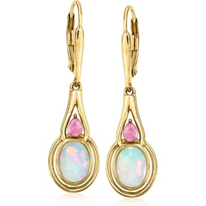 image:imageRossSimons Ethiopian Opal and 30 ct tw Pink Tourmaline Drop Earrings in 18kt Gold Over Sterling