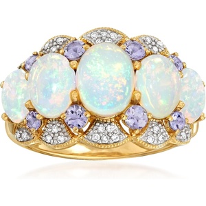 image:imageRossSimons Ethiopian Opal and 45 ct tw Tanzanite Ring With Diamonds in 14kt Yellow GoldOpal