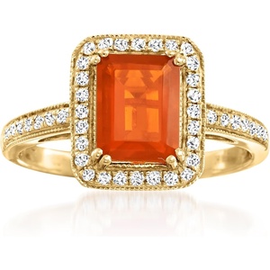 image:imageRossSimons Fire Opal and 21 ct tw Diamond Ring in 14kt Yellow GoldOpal