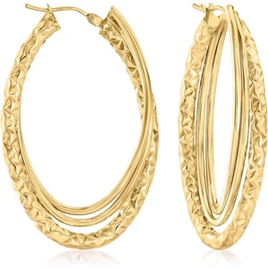 image:imageRossSimons Italian 10kt Yellow Gold DiamondCut and Polished TripleHoop Earrings