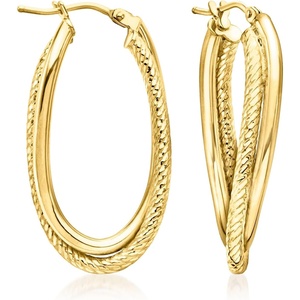 image:imageRossSimons Italian 10kt Yellow Gold DoubleOval Twisted Hoop Earrings