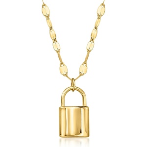image:imageRossSimons Italian 10kt Yellow Gold Puffed Lock Necklace180 Inches