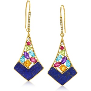 image:imageRossSimons Lapis and 350 ct tw MultiGemstone Drop Earrings in 18kt Gold Over Sterling