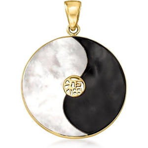 image:imageRossSimons MotherOfPearl and Black Agate YinYang Pendant in 14kt Yellow Gold