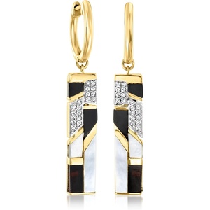 image:imageRossSimons MotherOfPearl and Onyx Drop Earrings With 10 ct tw White Topaz in 18kt Yellow Gold Over Sterling