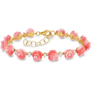 image:imageRossSimons Pink Coral and 130 ct tw White Topaz Rose Bracelet in 18kt Gold Over Sterlingcoral