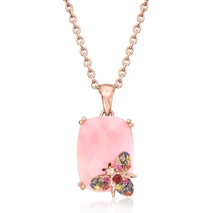 image:imageRossSimons Pink Opal Bumblebee Pendant Necklace With 10 ct tw Multicolored Sapphires and Single Garnet in 18kt Rose Gold Over Sterling 18 inches
