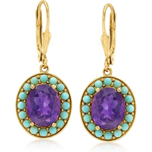 image:imageRossSimons Turquoise and 500 ct tw Amethyst Drop Earrings in 18kt Gold Over Sterling
