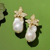 image:imageRossSimons Italian 1318mm Baroque Pearl and 180 ct tw CZ Flower Earrings in 18kt Gold Over Sterling