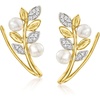 image:imageRossSimons 354mm Cultured Pearl Leaf Ear Climbers With Diamonds in 14kt Yellow Gold