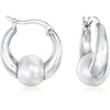 image:imageRossSimons 758mm Cultured Akoya Pearl Huggie Hoop Earrings in Sterling Silver