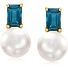 image:imageRossSimons 885mm Cultured Pearl and 120 ct tw London Blue Topaz Earrings in 18kt Gold Over Sterling
