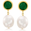 image:imageRossSimons 9510mm Cultured Pearl and 350 ct tw Emerald Drop Earrings in 14kt Yellow Gold