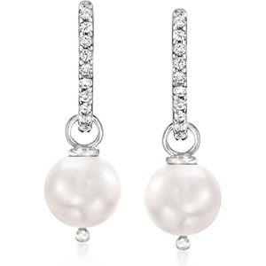 image:imageRossSimons 10mm Cultured Pearl and 40 ct tw White Topaz Removable Hoop Drop Earrings in Sterling Silver