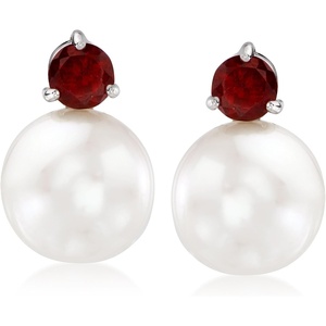 image:imageRossSimons 1112mm Cultured Pearl and 100 ct tw Garnet Earrings in Sterling Silver