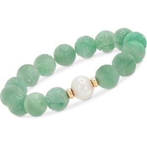 image:imageRossSimons 1112mm Cultured Pearl and 12mm Carved Jade Dragon Bead Stretch Bracelet With 14kt Yellow Gold80 Inches