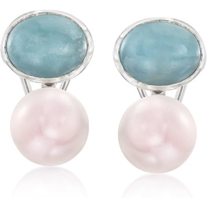 image:imageRossSimons 13514mm Cultured Pearl and 1000 ct tw Aquamarine Earrings in Sterling Silver