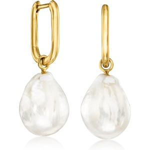 image:imageRossSimons 18kt Gold Over Sterling Hoop Earrings With Removable 1013mm Cultured Baroque Pearl Drops