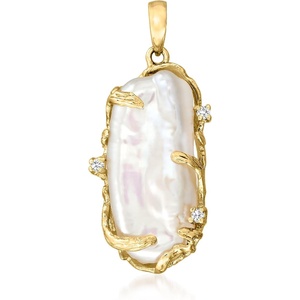 image:imageRossSimons 20x8mm Cultured Baroque Pearl Pendant With Diamonds in 14kt Yellow Gold