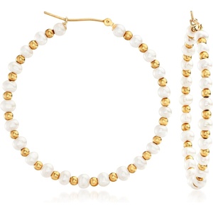 image:imageRossSimons 34mm Cultured Pearl Hoop Earrings in 14kt Yellow Gold