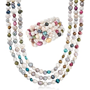 image:imageRossSimons 48mm Multicolored Cultured Baroque Pearl Jewelry Set 4 Bracelets and Necklace 64 inches