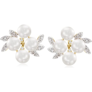 image:imageRossSimons 556mm Cultured Pearl Cluster Earrings With Diamond Accents in 14kt Yellow Gold