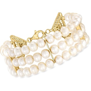 image:imageRossSimons 6575mm Cultured Pearl 3Row Bracelet in 18kt Gold Over Sterling 7 inches