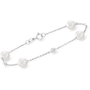 image:imageRossSimons 665mm Cultured Pearl Bracelet With Diamonds in 14kt White Gold80 Inches