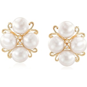 image:imageRossSimons 665mm Cultured Pearl Cluster Earrings With Diamond Accents in 14kt Gold