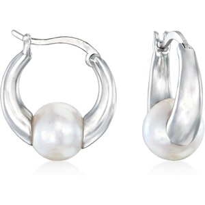 image:imageRossSimons 758mm Cultured Akoya Pearl Huggie Hoop Earrings in Sterling Silver