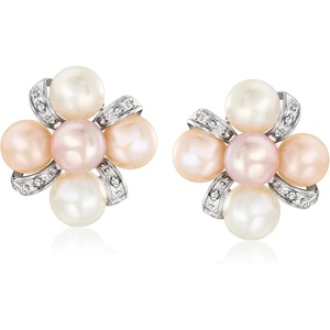 image:imageRossSimons 775mm Multicolored Cultured Pearl Earrings With Diamonds in Sterling Silver