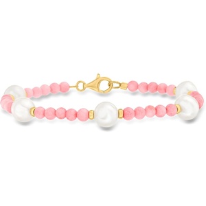 image:imageRossSimons 859mm Cultured Pearl and 4mm Pink Coral Bead Bracelet in 18kt Gold Over Sterling70 Inches