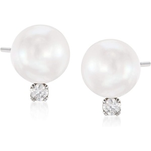 image:imageRossSimons 885mm Cultured Akoya Pearl and 15 ct tw Diamond Earrings in 14kt White Gold