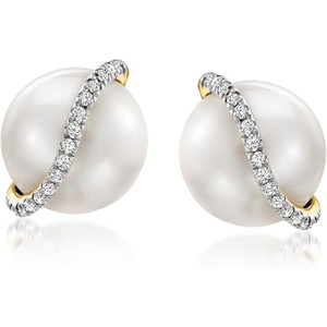 image:imageRossSimons 885mm Cultured Pearl Stud Earrings With Diamond Accents in 14kt Yellow Gold